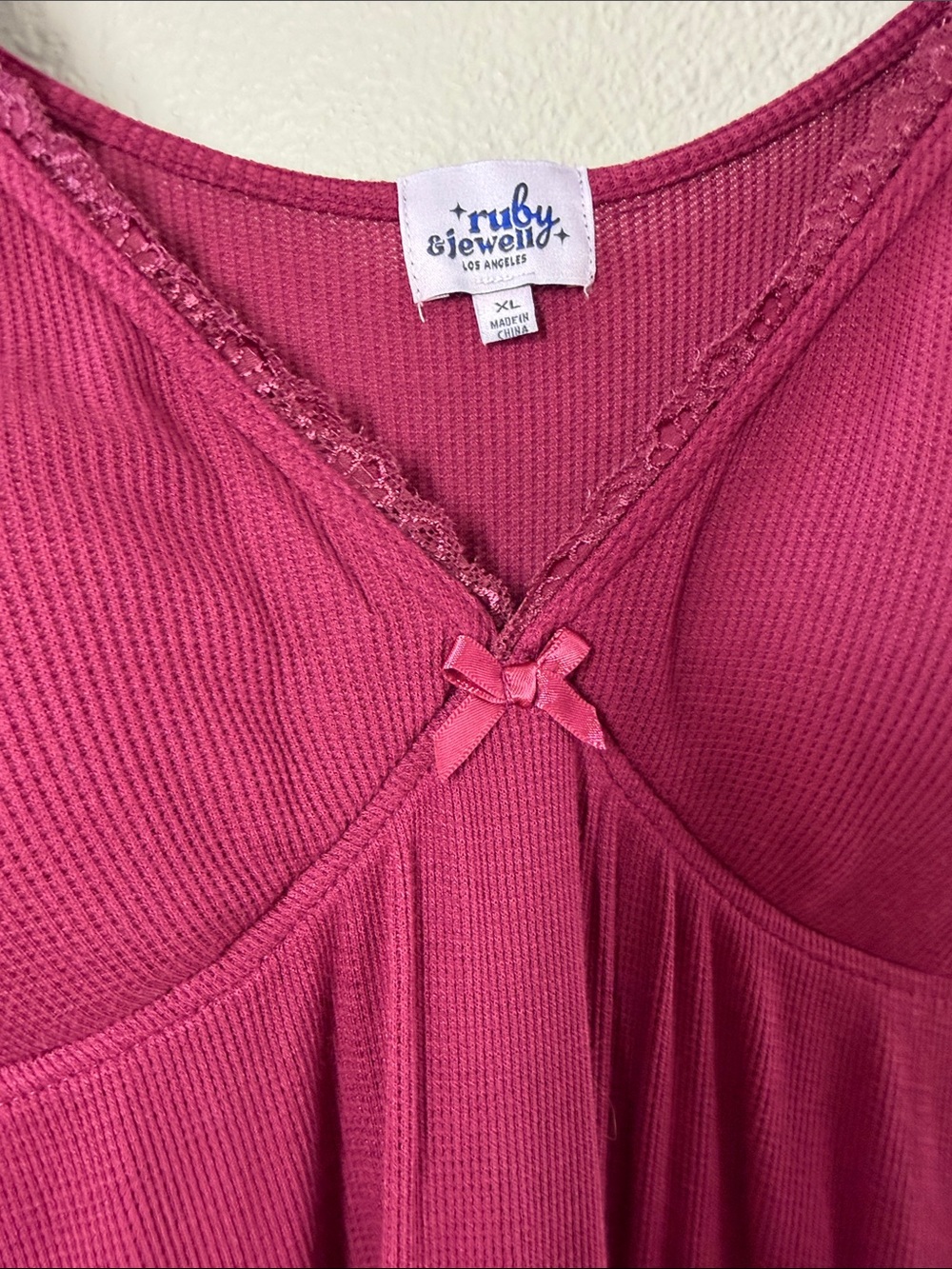 Lace-Trim Short Sleeve Tee - Raspberry - Picture 3 of 8